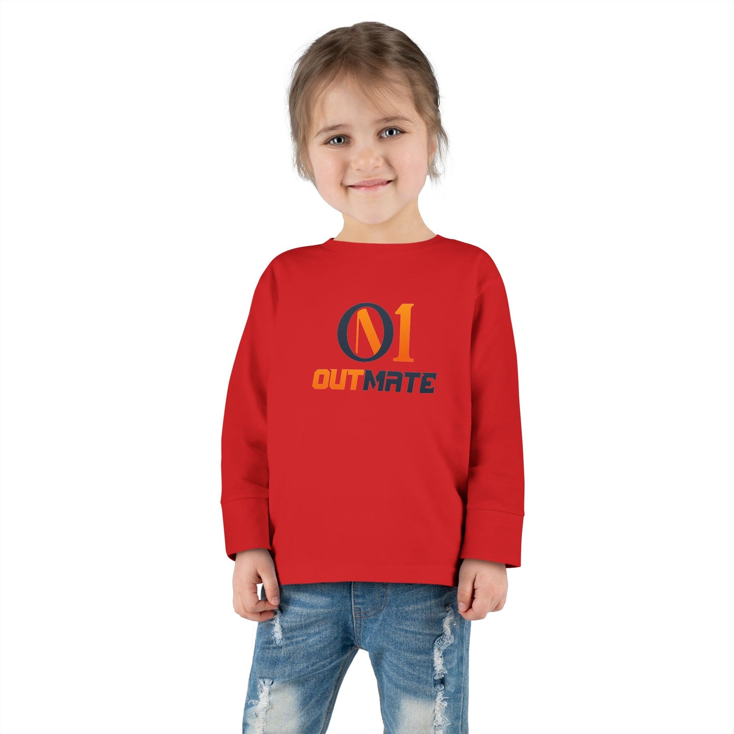 Toddler Long Sleeve Tee — ‘Outmate’ Logo Graphic Kids Shirt