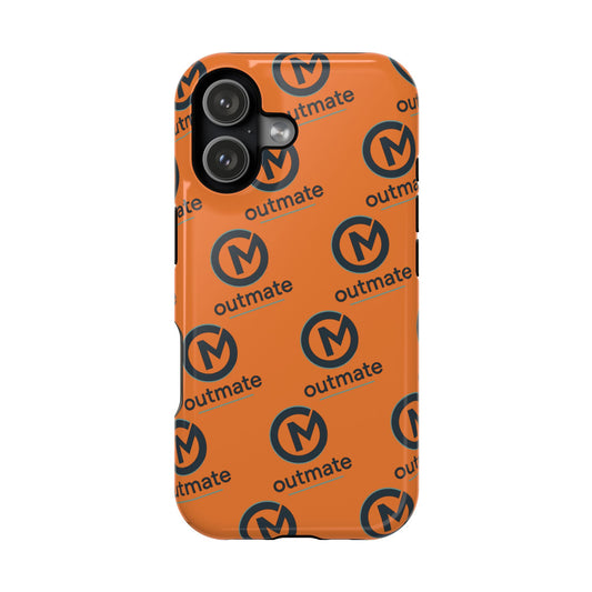 Impact-Resistant Phone Case — Orange Outmate Logo Pattern