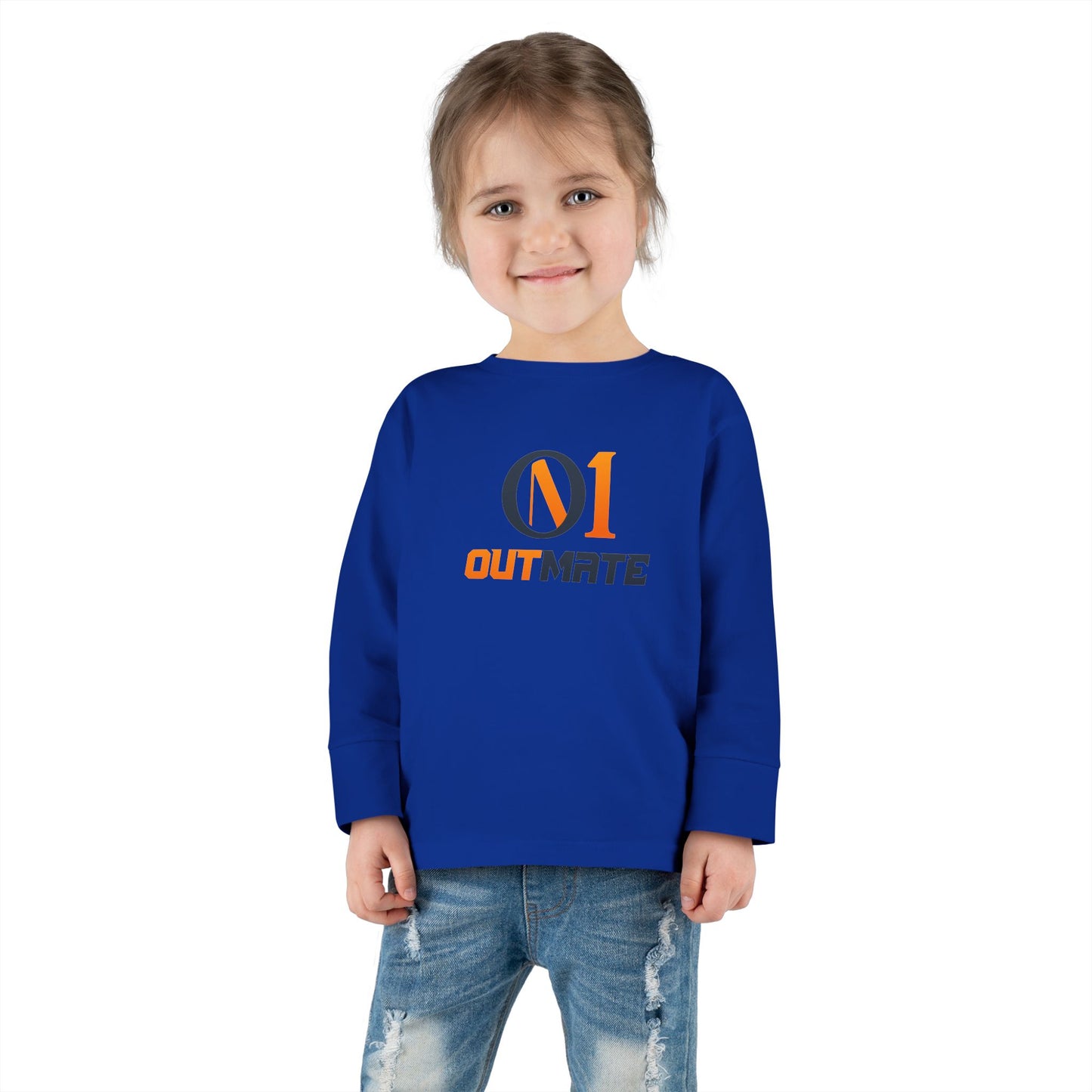 Toddler Long Sleeve Tee — ‘Outmate’ Logo Graphic Kids Shirt