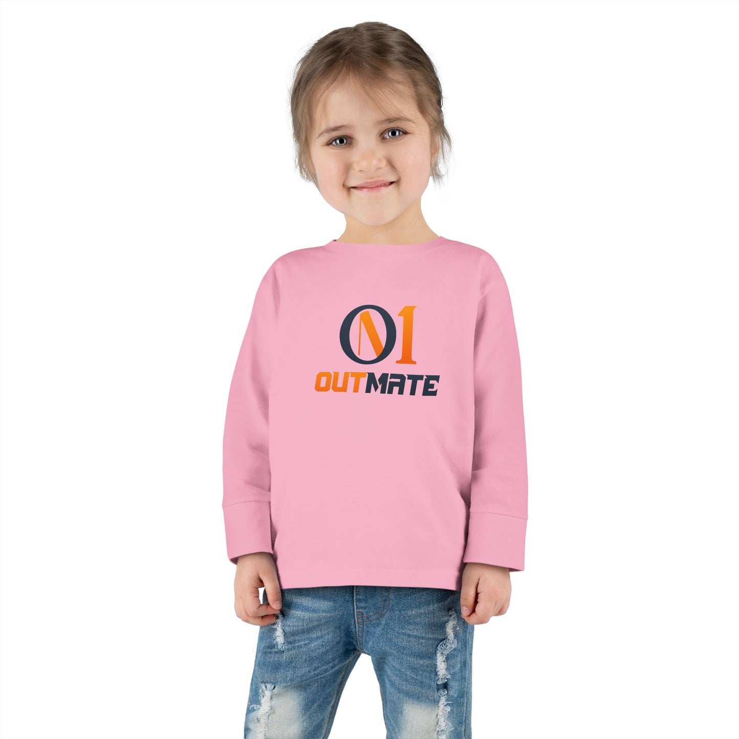 Toddler Long Sleeve Tee — ‘Outmate’ Logo Graphic Kids Shirt