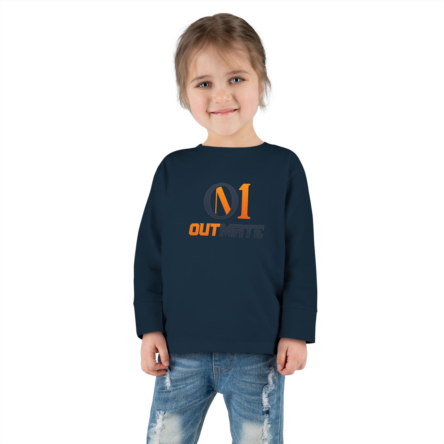 Toddler Long Sleeve Tee — ‘Outmate’ Logo Graphic Kids Shirt