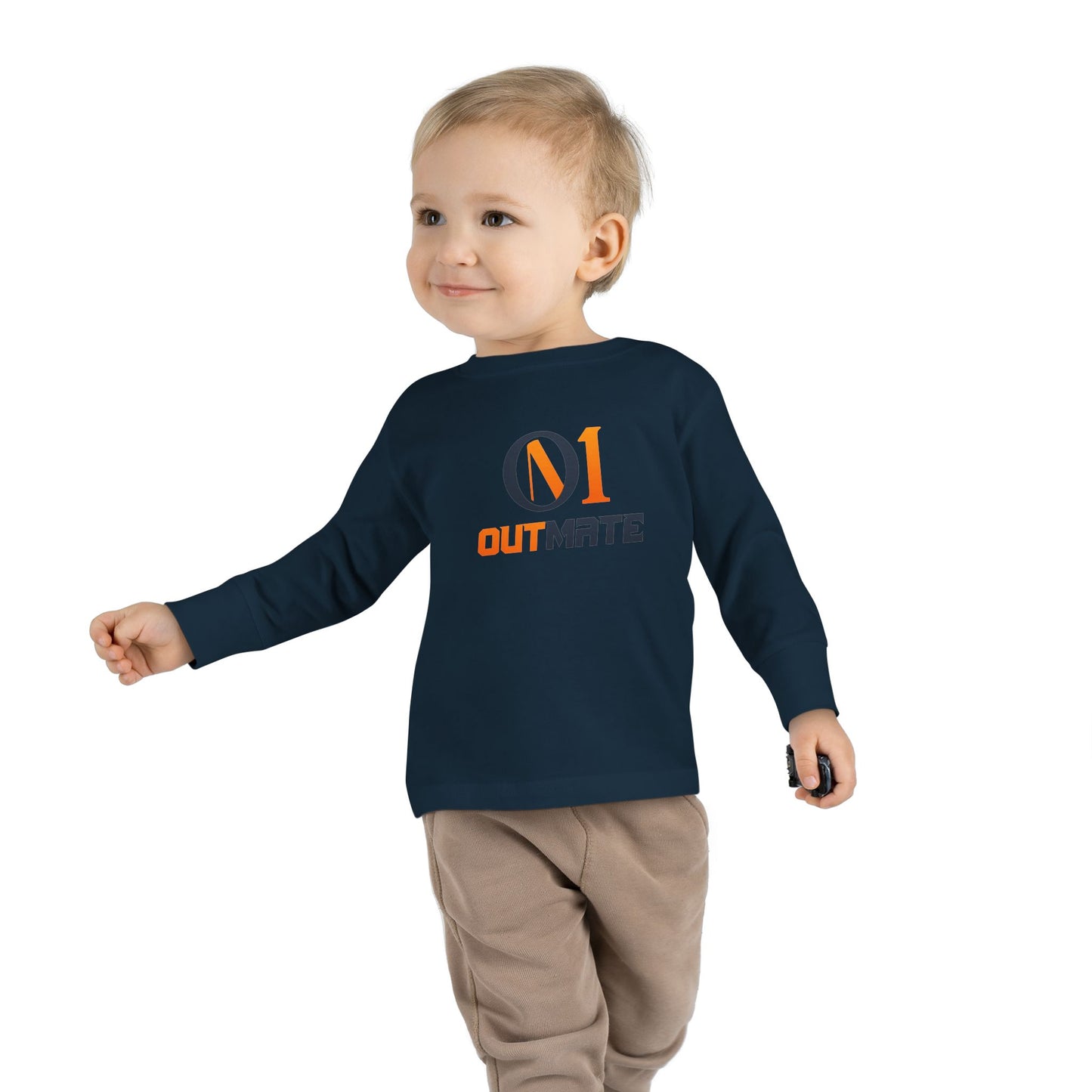 Toddler Long Sleeve Tee — ‘Outmate’ Logo Graphic Kids Shirt