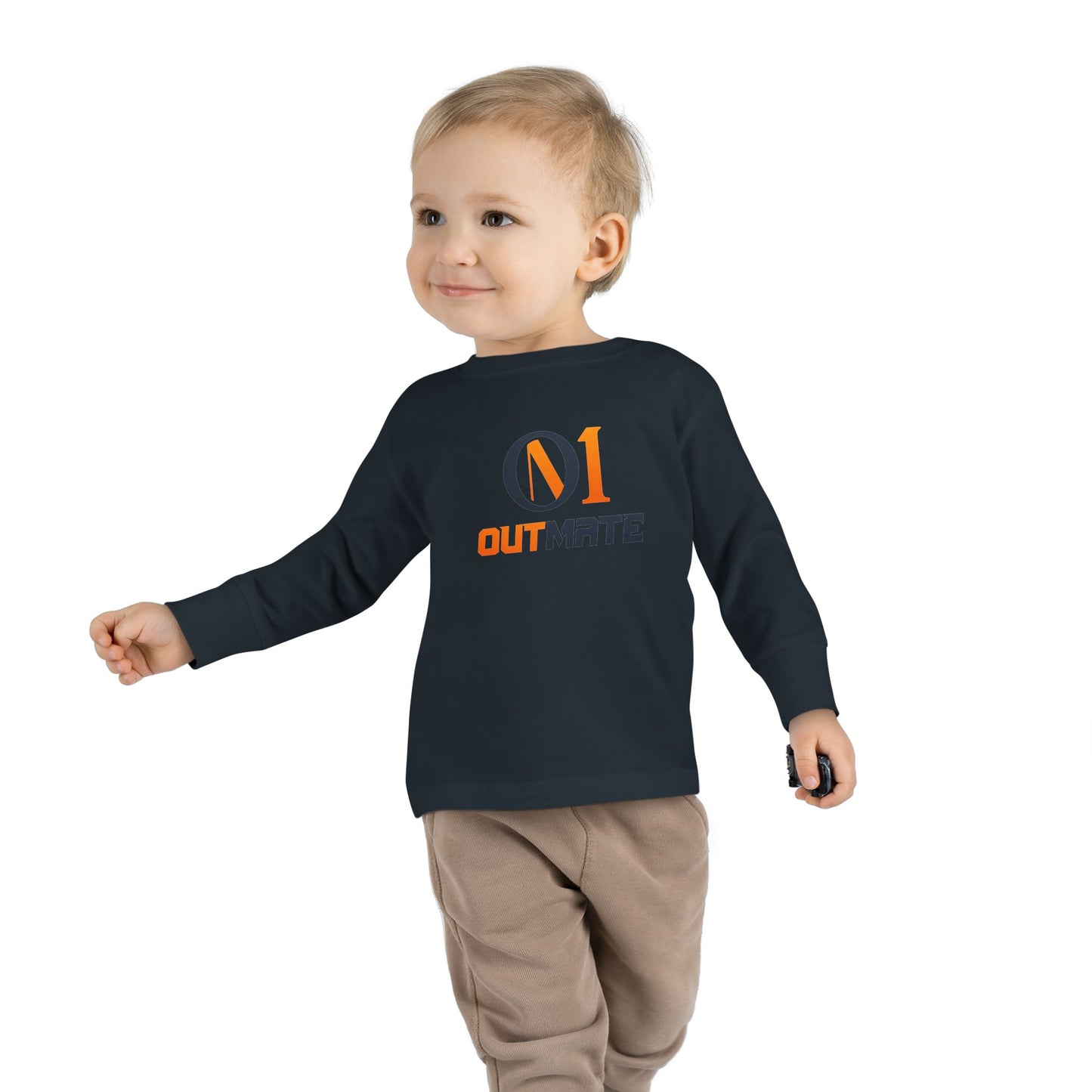 Toddler Long Sleeve Tee — ‘Outmate’ Logo Graphic Kids Shirt