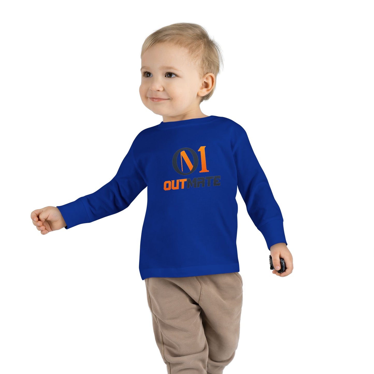Toddler Long Sleeve Tee — ‘Outmate’ Logo Graphic Kids Shirt