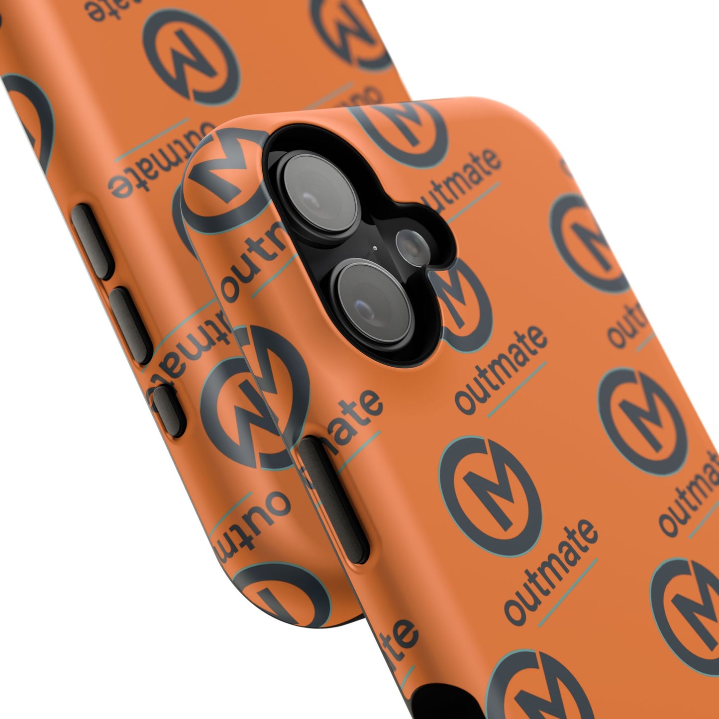Impact-Resistant Phone Case — Orange Outmate Logo Pattern