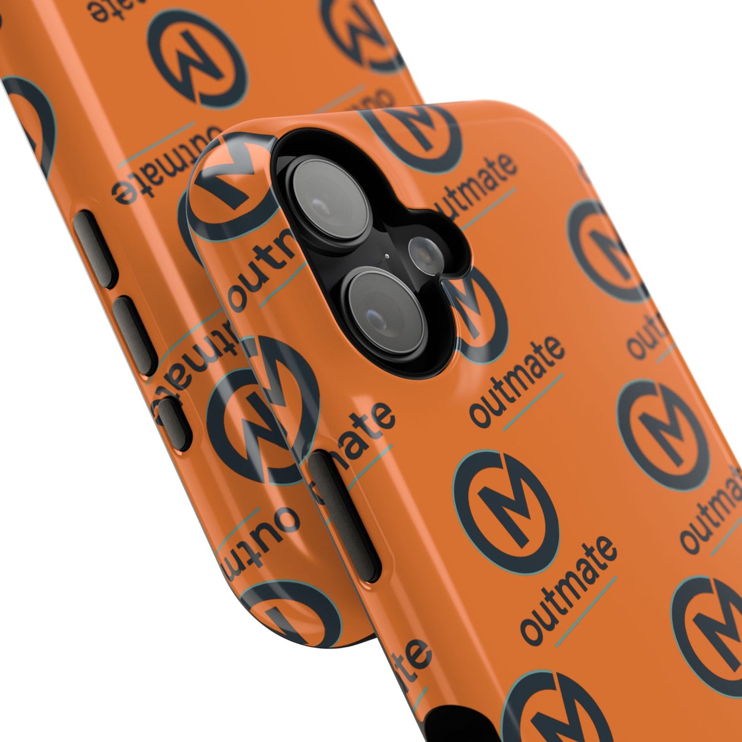 Impact-Resistant Phone Case — Orange Outmate Logo Pattern