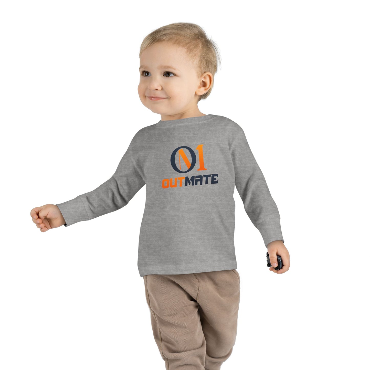 Toddler Long Sleeve Tee — ‘Outmate’ Logo Graphic Kids Shirt