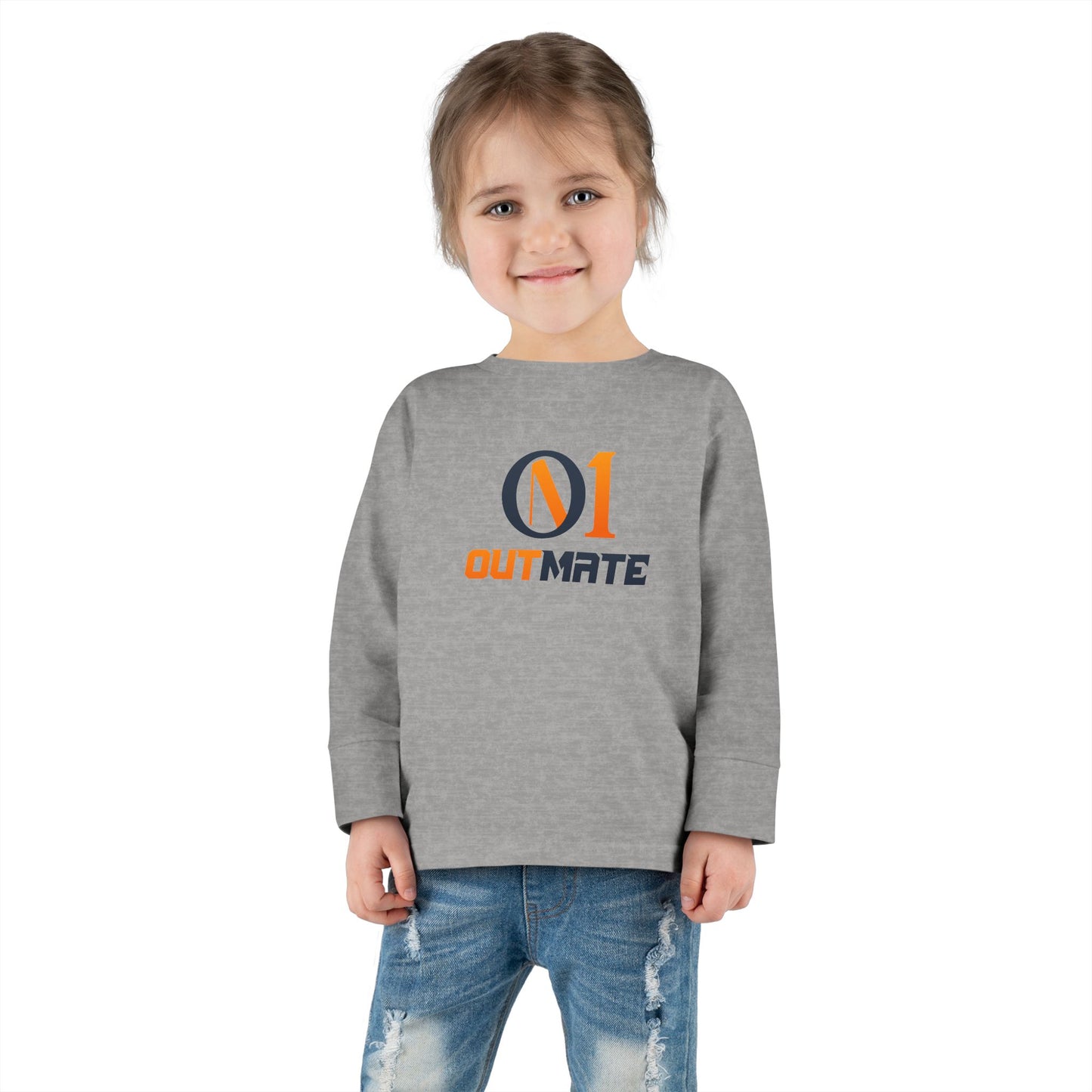 Toddler Long Sleeve Tee — ‘Outmate’ Logo Graphic Kids Shirt