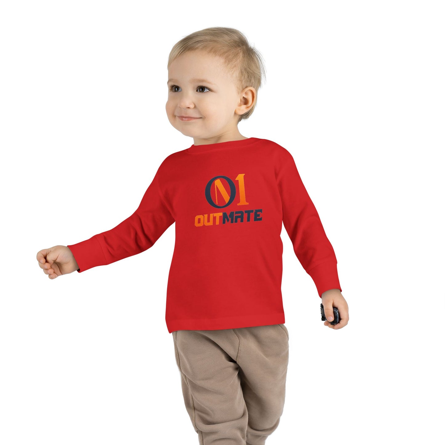 Toddler Long Sleeve Tee — ‘Outmate’ Logo Graphic Kids Shirt
